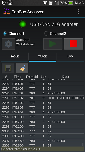 CanBusAnalyzer ViewMode Trace